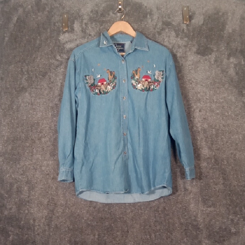 Vintage Noahs Arch Embroidered Button Up Long Sleeve Womens Size Medium
